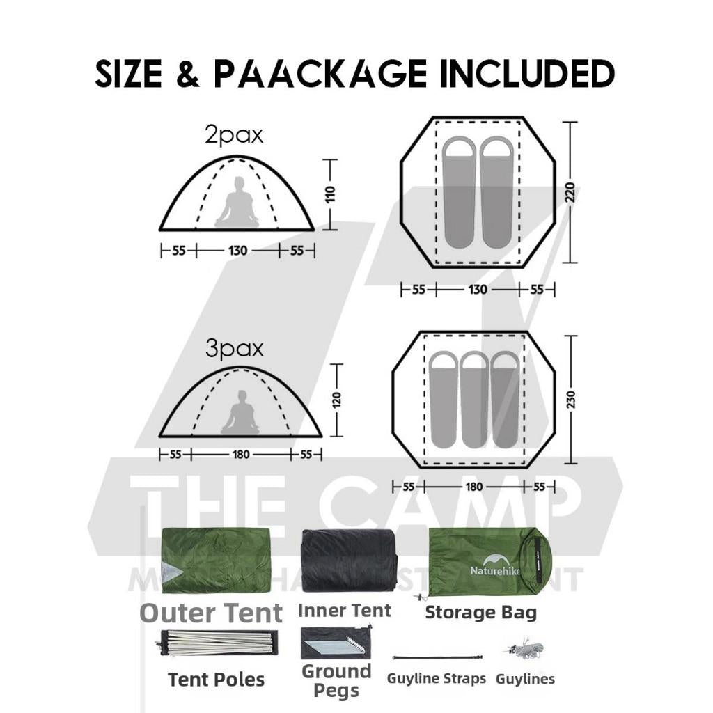 Naturehike Bleik Series Tent 2-3 Person 2pax 3pax Waterproof Ultralight Hiking UPF50 Outdoor Camping Khemah CNK2550WS038