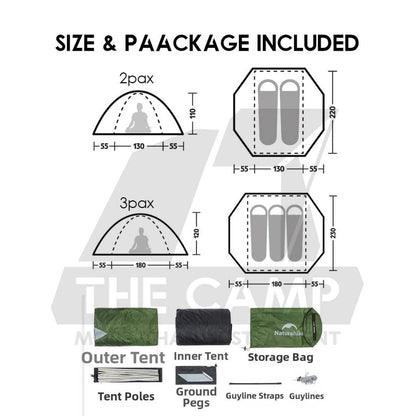 Naturehike Bleik Series Tent 2-3 Person 2pax 3pax Waterproof Ultralight Hiking UPF50 Outdoor Camping Khemah CNK2550WS038