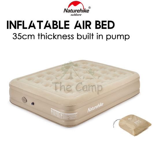 Naturehike Inflation Single Double Camping Air Bed 35cm with Pump Mattress Inflatable Tent Bag Pole Nail Peg NH22FCD04