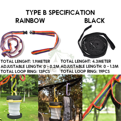 Outdoor Camping Hanging Strap Rope Tent Belt Light Hanger Hanging String Lanyard Hook Carabiner Buckle Black Shinetrip