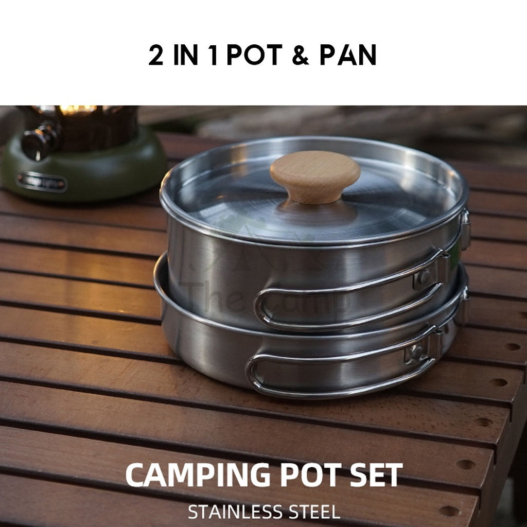 CLS Camping Cooking Pot Set 2 In 1 Cook Outdoor Lightweight Hiking Family Pots Tent Pole Peg Cookware Naturehike