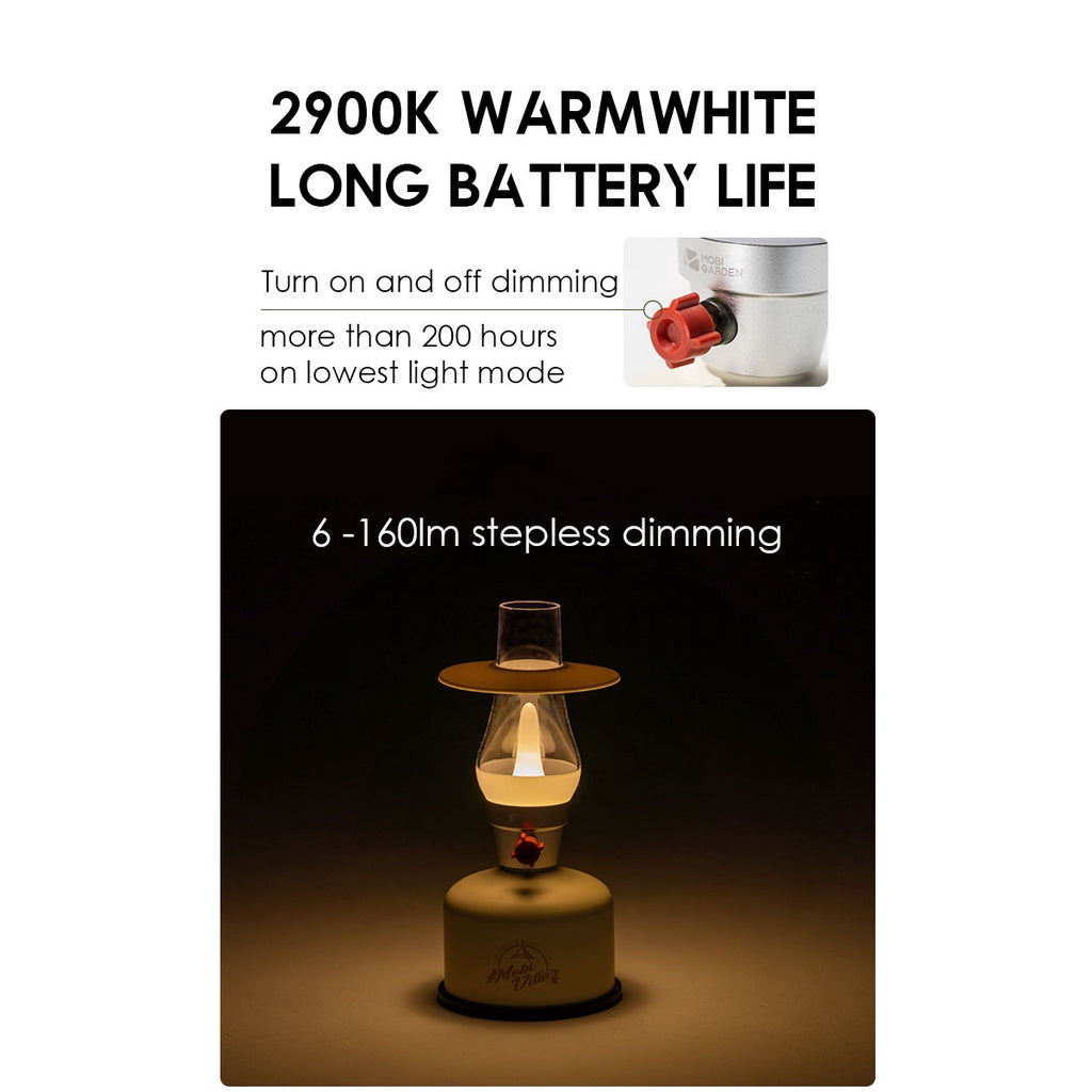 Mobi Garden Retro Lantern Stepless Dimming LED Standing Table Lamp AA Battery Camping Light Outdoor USB Hiking Fishing