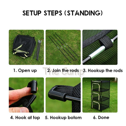 Portable Hanging Standing Rack Net Mesh Bag Foldable 4 Layers Dish Shelf Camping Equipment Dryer Utensils Storage Drying