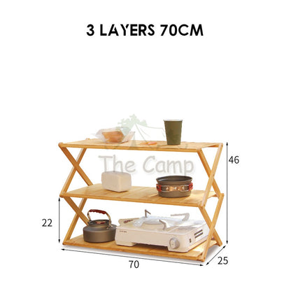 Outdoor Camping Multilayer Foldable Wood Shelf Portable Storage Rack Folding Multi 3 4 5 Layers Layer Bag with Hook