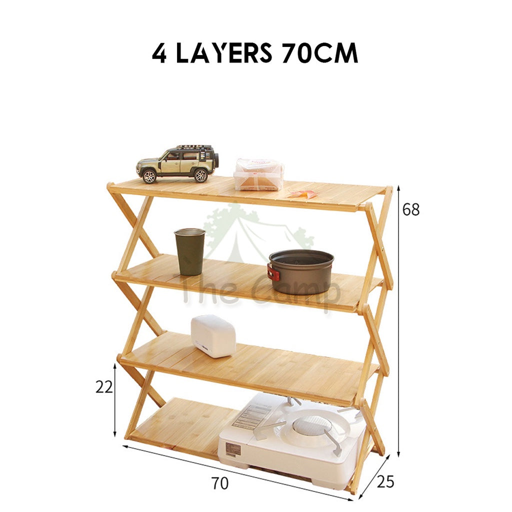 Outdoor Camping Multilayer Foldable Wood Shelf Portable Storage Rack Folding Multi 3 4 5 Layers Layer Bag with Hook