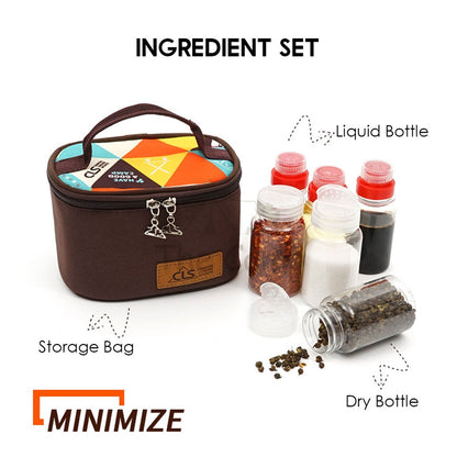 CLS Outdoor Camping Ingredient Storage Bag with 6 Bottle Jar Container Spice Foldable Compact Hiking Cooking Fishing