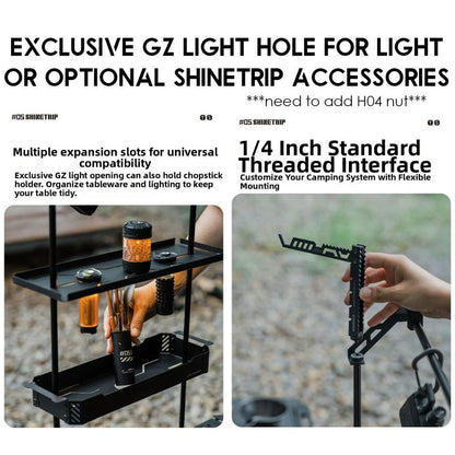 Shinetrip Table Side Rack Shelf Tray Panel Unigrip Lamp Light Pole Hanger Camping Meja Accessories A594 A567