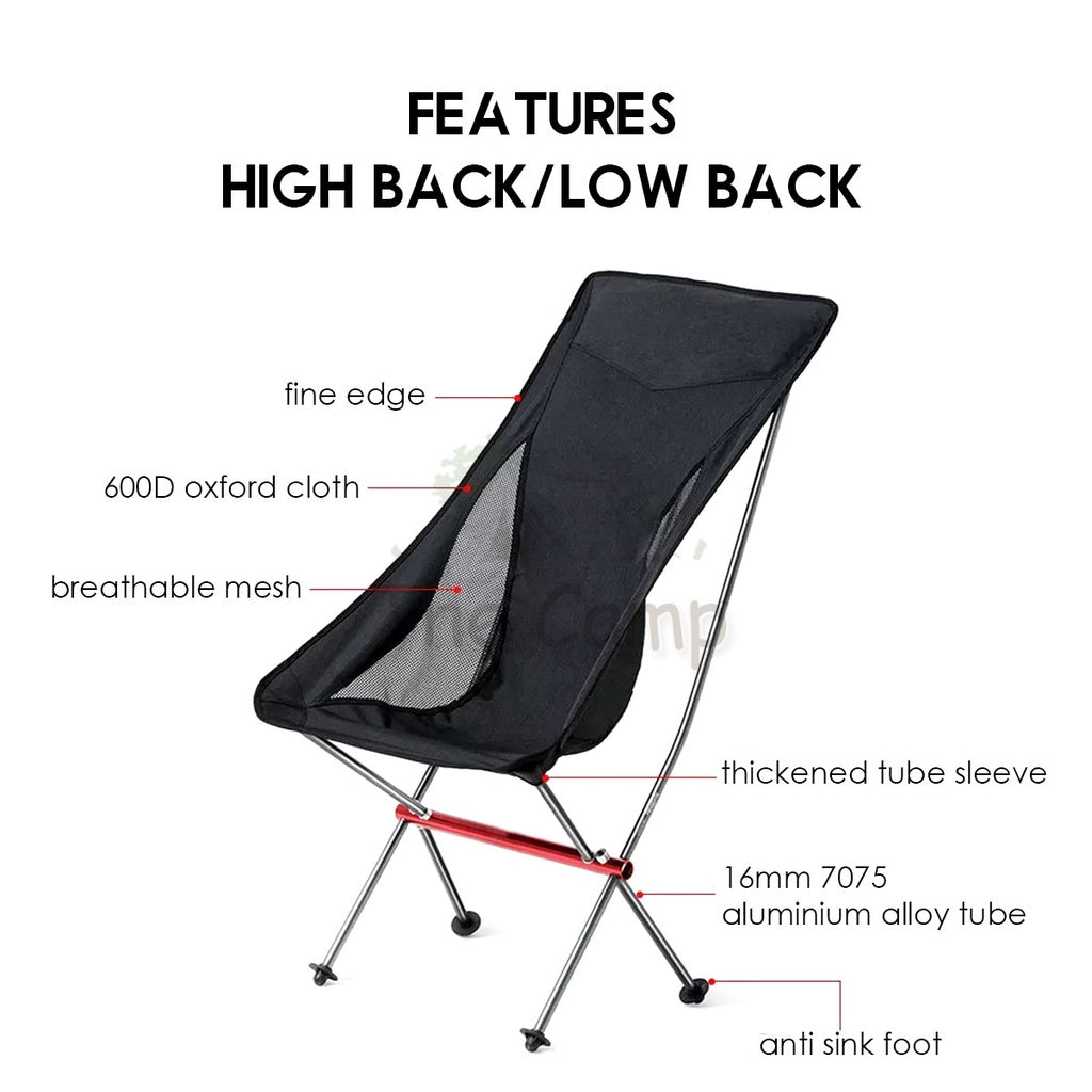 Camping Foldable Moon Chair High & Low Back Outdoor Folding Portable Picnic Aluminium Alloy Lightweight Naturehi