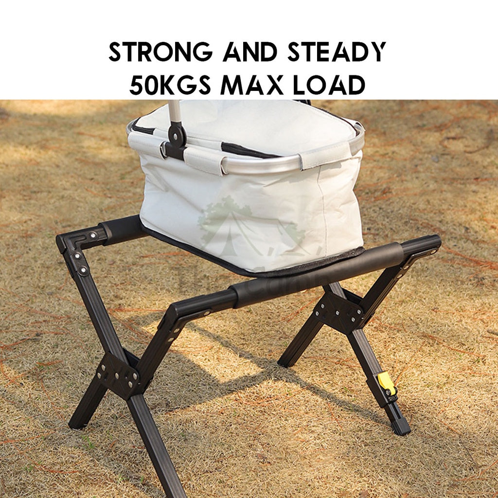 Outdoor Camping Adjustable Aluminium Folding Cooler Box Stand Screw Clip Type Solid Wood Ice Bucket Storage Bag Rack