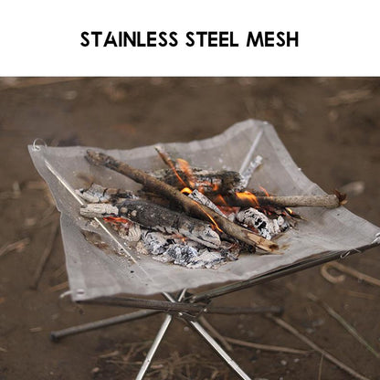 Outdoor Camping 304 Stainless Steel Mesh Fire Pit Portable Foldable Rack BBQ Tripod Triangle Bonfire Campfire Fireplace