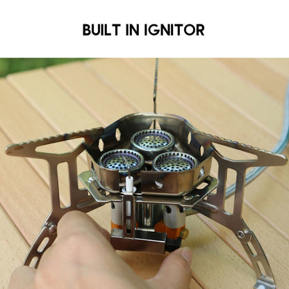 Outdoor Portable 3 Core Head Gas Stove with WindShield Wind Shield Proof Foldable Camping Cooking Adaptor Adapter Mini