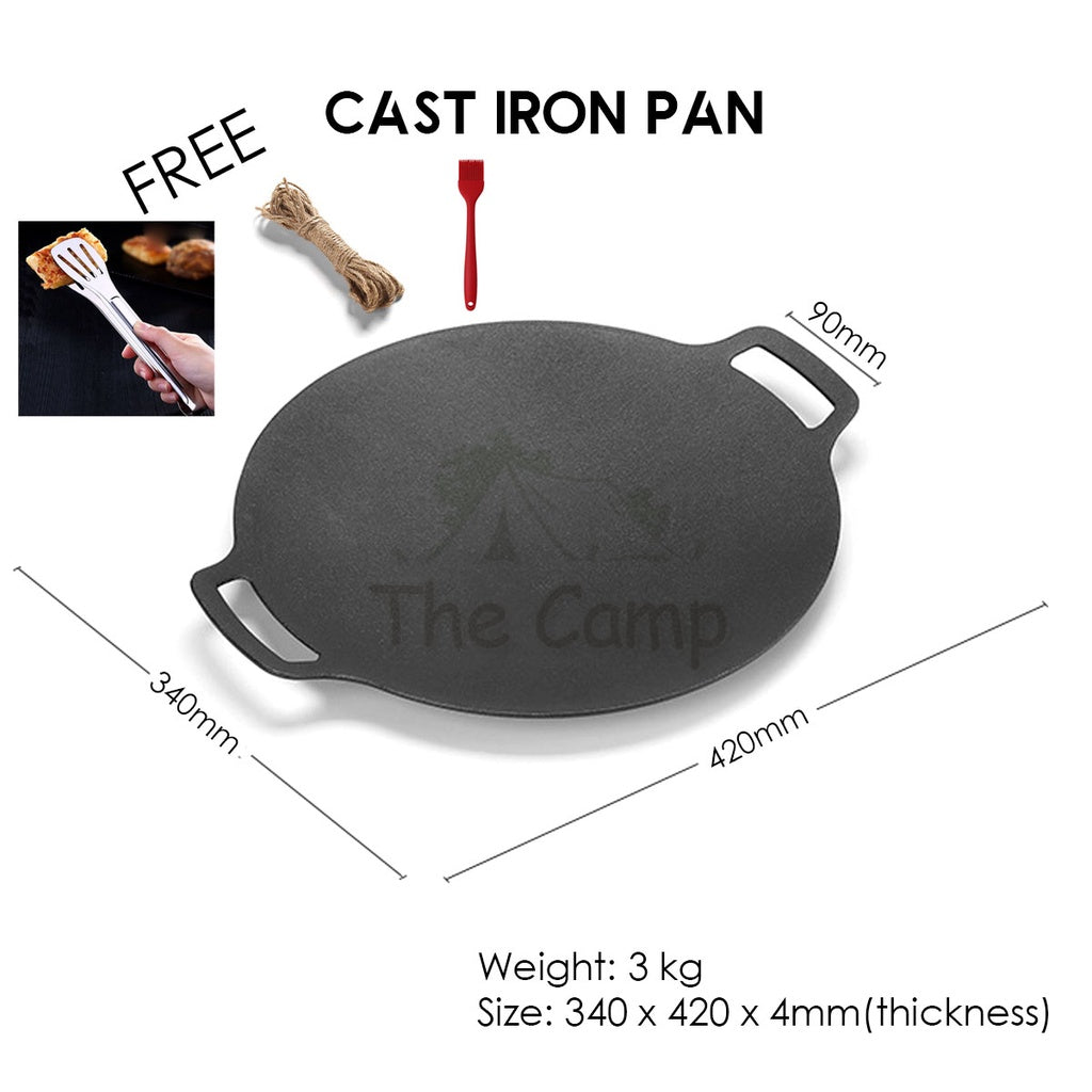 Outdoor Camping Cast Iron Grill Pan Large Round Diecast Nonstick Plate BBQ Picnic Cookware Frying Pot Cooking Wok