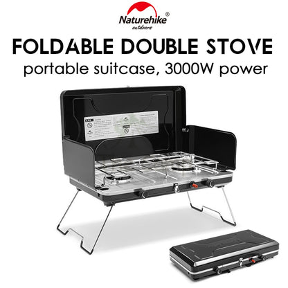 Naturehike Portable Suitcase Double Head Furnace Gas Stove Foldable 3000W Outdoor Camping Folding Burner BBQ NH22RJ001