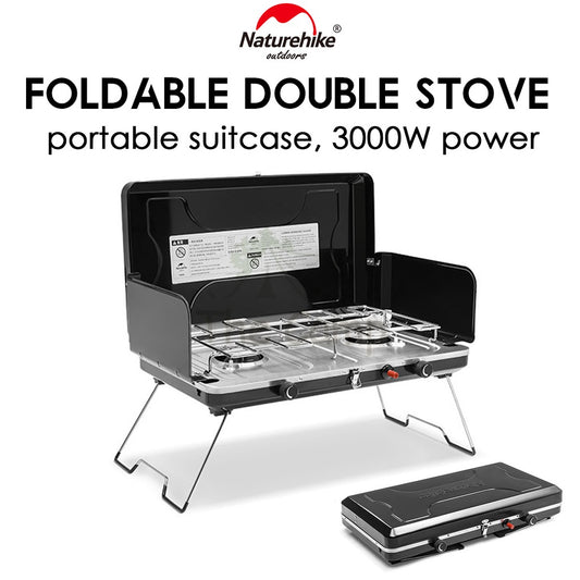 Naturehike Portable Suitcase Double Head Furnace Gas Stove Foldable 3000W Outdoor Camping Folding Burner BBQ NH22RJ001