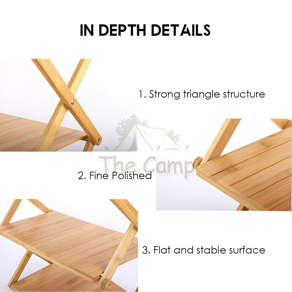 Outdoor Camping Multilayer Foldable Wood Shelf Portable Storage Rack Folding Multi 3 4 5 Layers Layer Bag with Hook