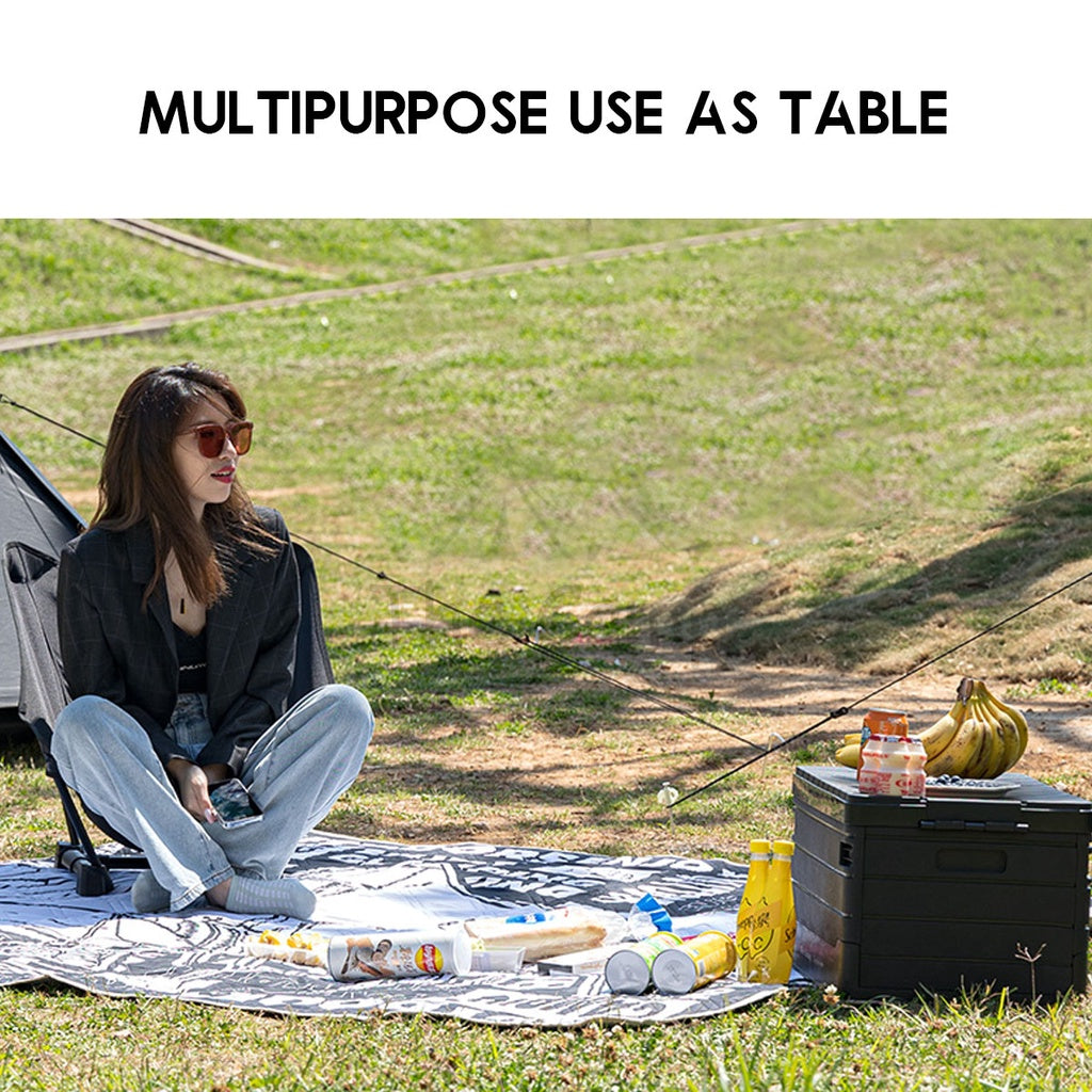 Blackdog Camping Folding Storage Box 60L Foldable Multipurpose Black Box with Table Top Chair Tent Flysheet Bed