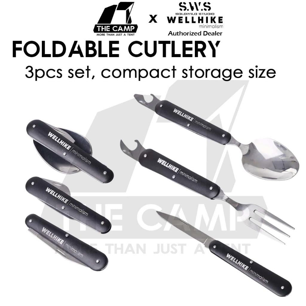Wellhike SWS 3 in 1 Foldable Cutlery Set Fork Spoon Knife Bottle Opener Hiking Outdoor Camping Picnic