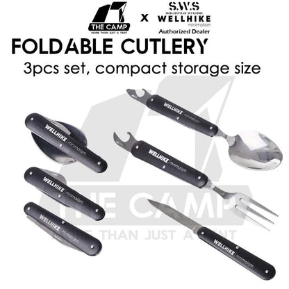 Wellhike SWS 3 in 1 Foldable Cutlery Set Fork Spoon Knife Bottle Opener Hiking Outdoor Camping Picnic