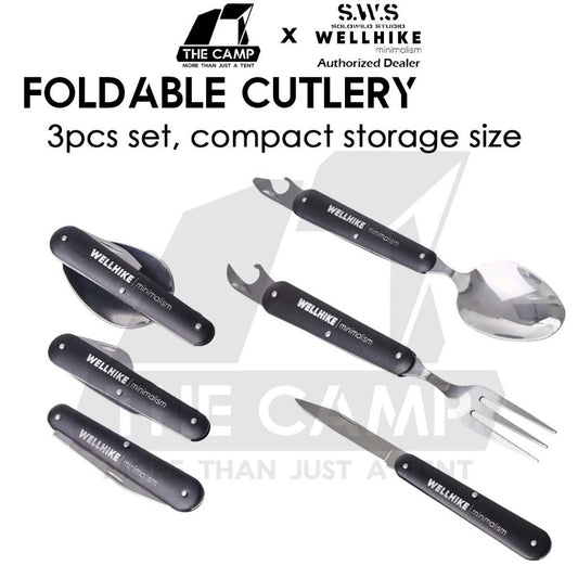 Wellhike SWS 3 in 1 Foldable Cutlery Set Fork Spoon Knife Bottle Opener Hiking Outdoor Camping Picnic