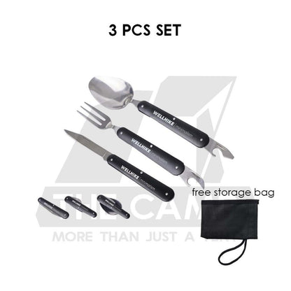Wellhike SWS 3 in 1 Foldable Cutlery Set Fork Spoon Knife Bottle Opener Hiking Outdoor Camping Picnic