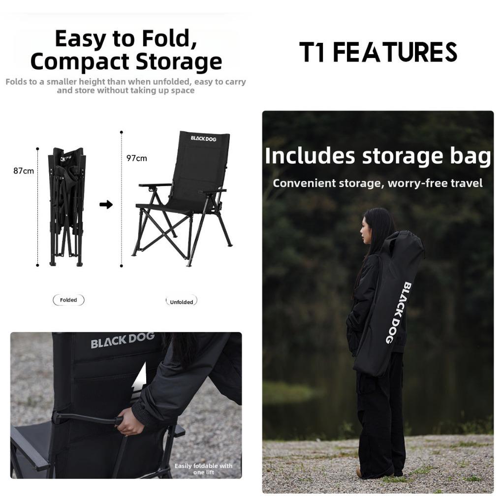 Blackdog T1 Recliner Chair Portable Adjustable Arm Rest Reclining Outdoor Camping High Back CBD2550JJ053 CBD2450JJ042