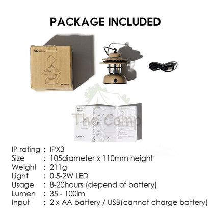 Mobi Garden Retro Lantern LED Stand Hanging Lamp AA Battery Camping Light Outdoor USB Hiking Fishing