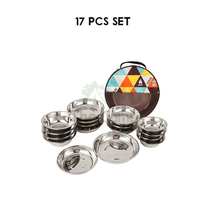 CLS 16 /17 / 22Pcs Stainless Steel Tableware Set Plate Bowl Camping Outdoor Portable Mess Kit Pinggan Mangkuk Tent Table