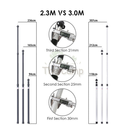 Camping Adjustable Rod for Flysheet Tarp Tent Camp Bag Hiking Family 2.3 3.0 2 3 m Support Pole with Bag Retractable