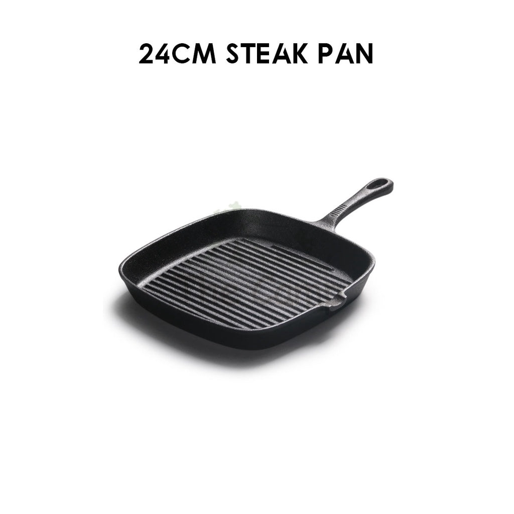 Cast Iron Skillet Grill Pan Frying Egg Pan Non Stick Square Steak Pan Camping Picnic No Coating Silicone Handle Grip