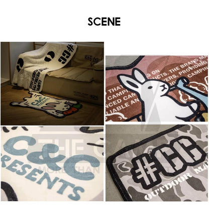 CC Carpet Faux Cashmere Material Unique Rabbit Design Outdoor Camping Tent Mat Rug Soft and Comfortable