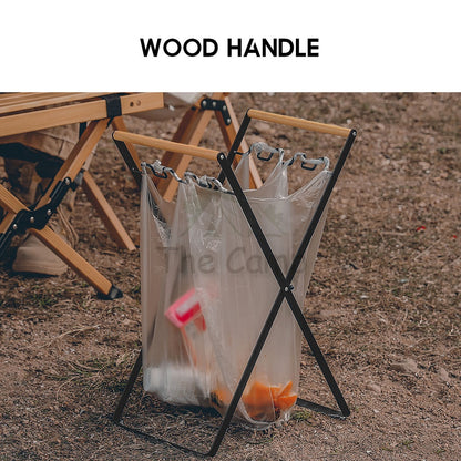 Foldable Garbage Frame Rack Bin Disposable Portable Rubbish Bag Outdoor Camping Trash Holder Stand Wood Steel Storage
