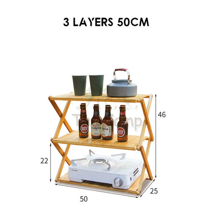 Outdoor Camping Multilayer Foldable Wood Shelf Portable Storage Rack Folding Multi 3 4 5 Layers Layer Bag with Hook