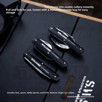 Wellhike SWS 3 in 1 Foldable Cutlery Set Fork Spoon Knife Bottle Opener Hiking Outdoor Camping Picnic