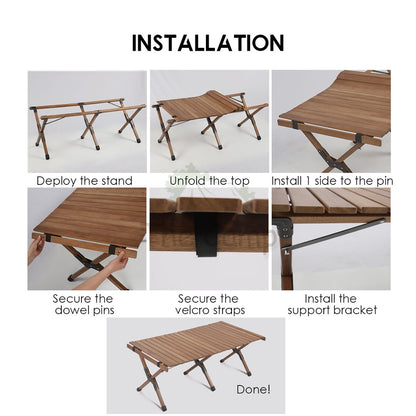 Foldable Solid Wooden Table Beech Teak Wood 2022 Upgraded Steel Pins Egg Roll Folding Portable Camping Camp 90 120 cm