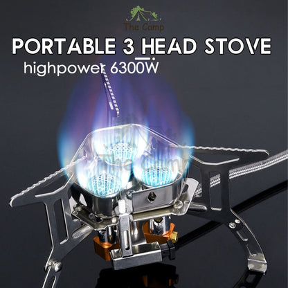 Outdoor Portable 3 Core Head Gas Stove with WindShield Wind Shield Proof Foldable Camping Cooking Adaptor Adapter Mini