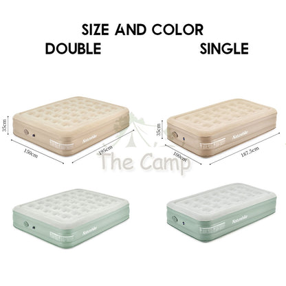 Naturehike Inflation Single Double Camping Air Bed 35cm with Pump Mattress Inflatable Tent Bag Pole Nail Peg NH22FCD04