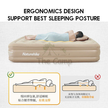 Naturehike Inflation Single Double Camping Air Bed 35cm with Pump Mattress Inflatable Tent Bag Pole Nail Peg NH22FCD04