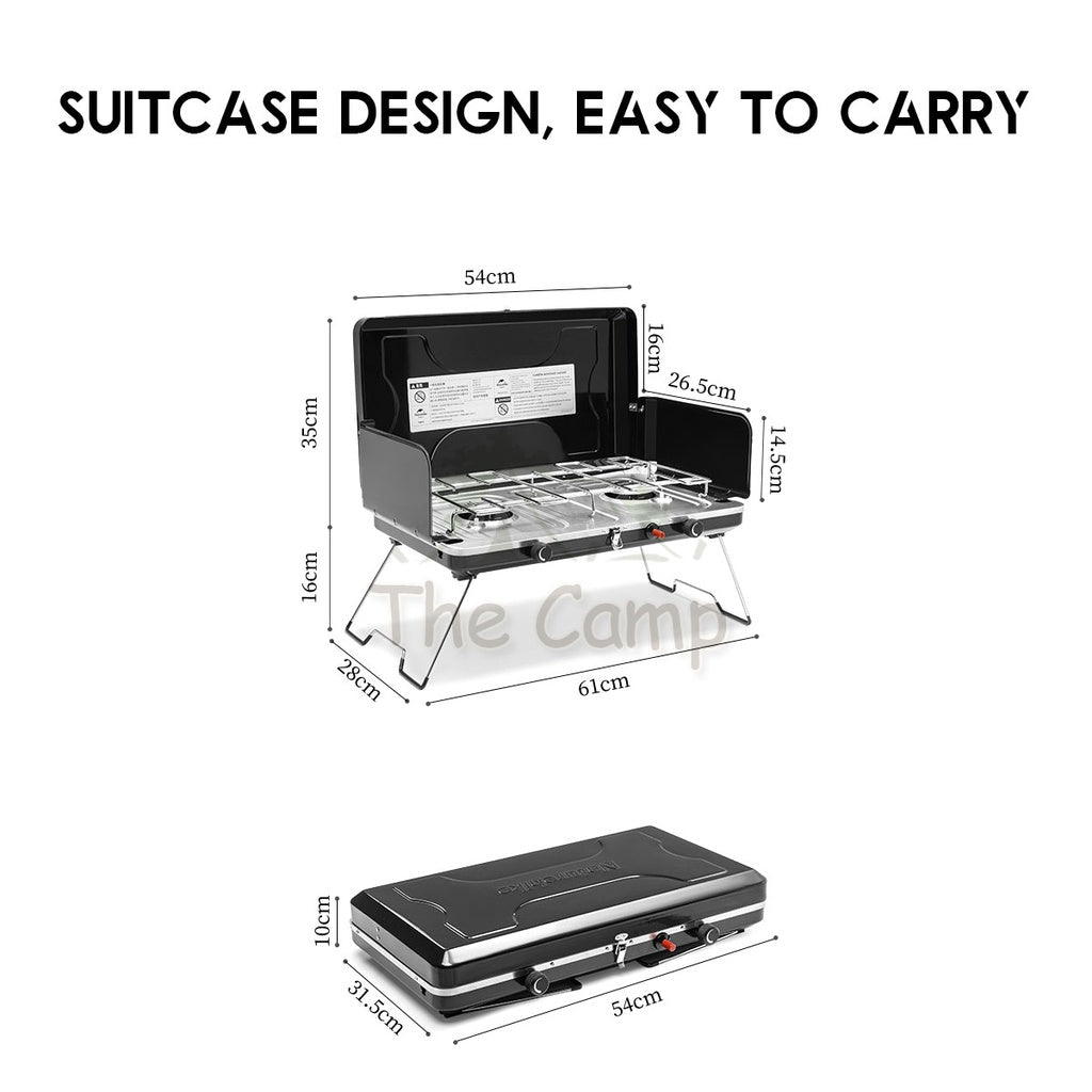Naturehike Portable Suitcase Double Head Furnace Gas Stove Foldable 3000W Outdoor Camping Folding Burner BBQ NH22RJ001
