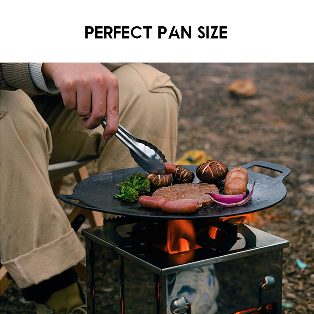 Outdoor Camping Cast Iron Grill Pan Large Round Diecast Nonstick Plate BBQ Picnic Cookware Frying Pot Cooking Wok