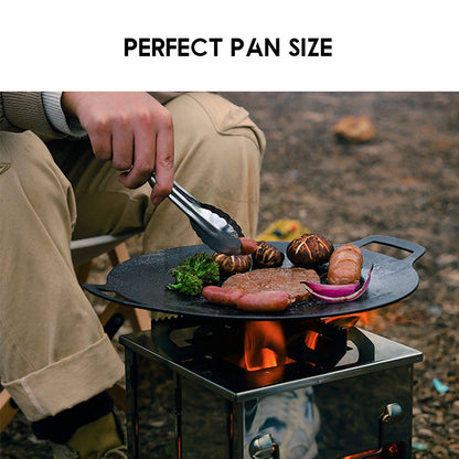 Outdoor Camping Cast Iron Grill Pan Large Round Diecast Nonstick Plate BBQ Picnic Cookware Frying Pot Cooking Wok