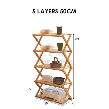 Outdoor Camping Multilayer Foldable Wood Shelf Portable Storage Rack Folding Multi 3 4 5 Layers Layer Bag with Hook