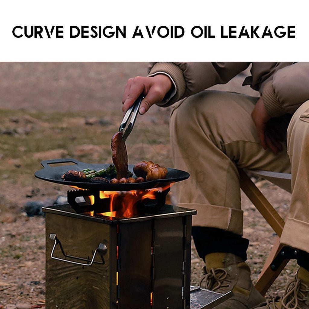 Outdoor Camping Cast Iron Grill Pan Large Round Diecast Nonstick Plate BBQ Picnic Cookware Frying Pot Cooking Wok