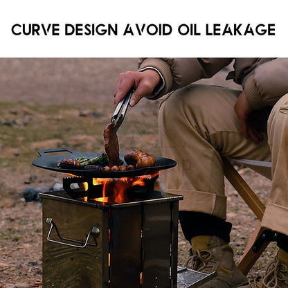 Outdoor Camping Cast Iron Grill Pan Large Round Diecast Nonstick Plate BBQ Picnic Cookware Frying Pot Cooking Wok