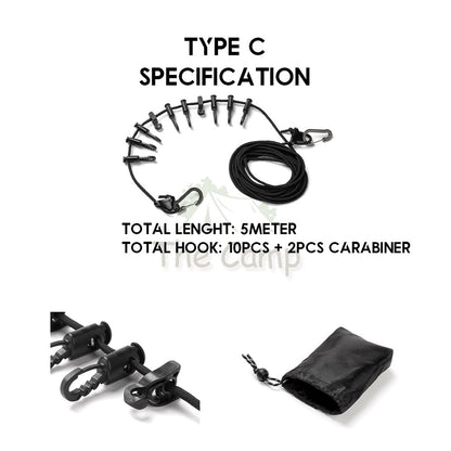 Outdoor Camping Hanging Strap Rope Tent Belt Light Hanger Hanging String Lanyard Hook Carabiner Buckle Black Shinetrip