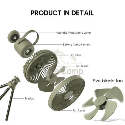 Naturehike Outdoor Multifunctional Portable Camping Fan with Magnetic LED Light Tripod Hanging Chair Tent Table Flysheet