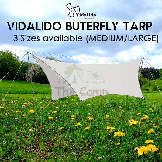 VIDALIDO Butterfly Tarp Flysheet Medium Large Silver Coating Black Coated Camping Waterproof Shelter Tent Awning