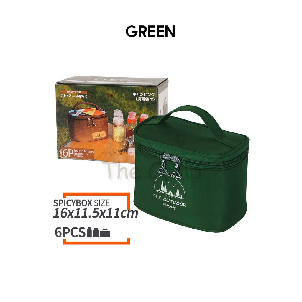 CLS Outdoor Camping Ingredient Storage Bag with 6 Bottle Jar Container Spice Foldable Compact Hiking Cooking Fishing