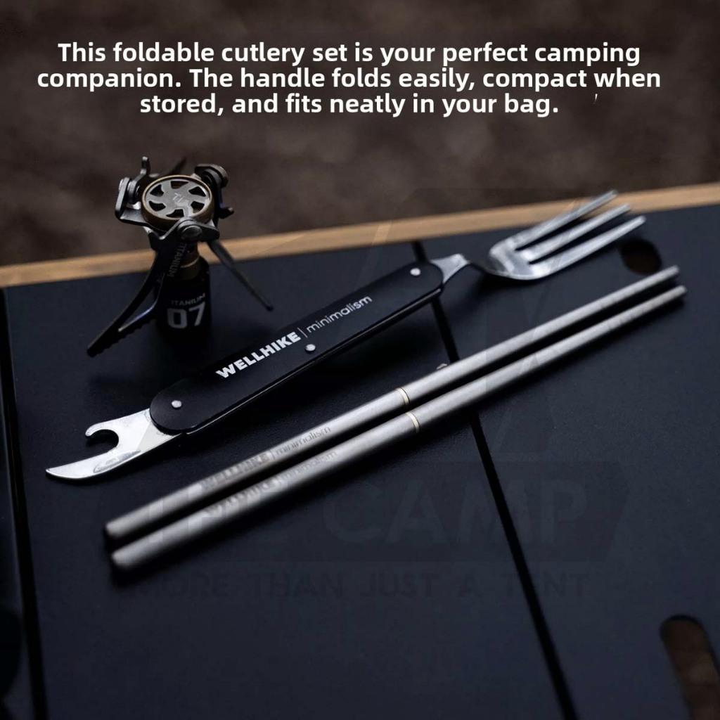 Wellhike SWS 3 in 1 Foldable Cutlery Set Fork Spoon Knife Bottle Opener Hiking Outdoor Camping Picnic