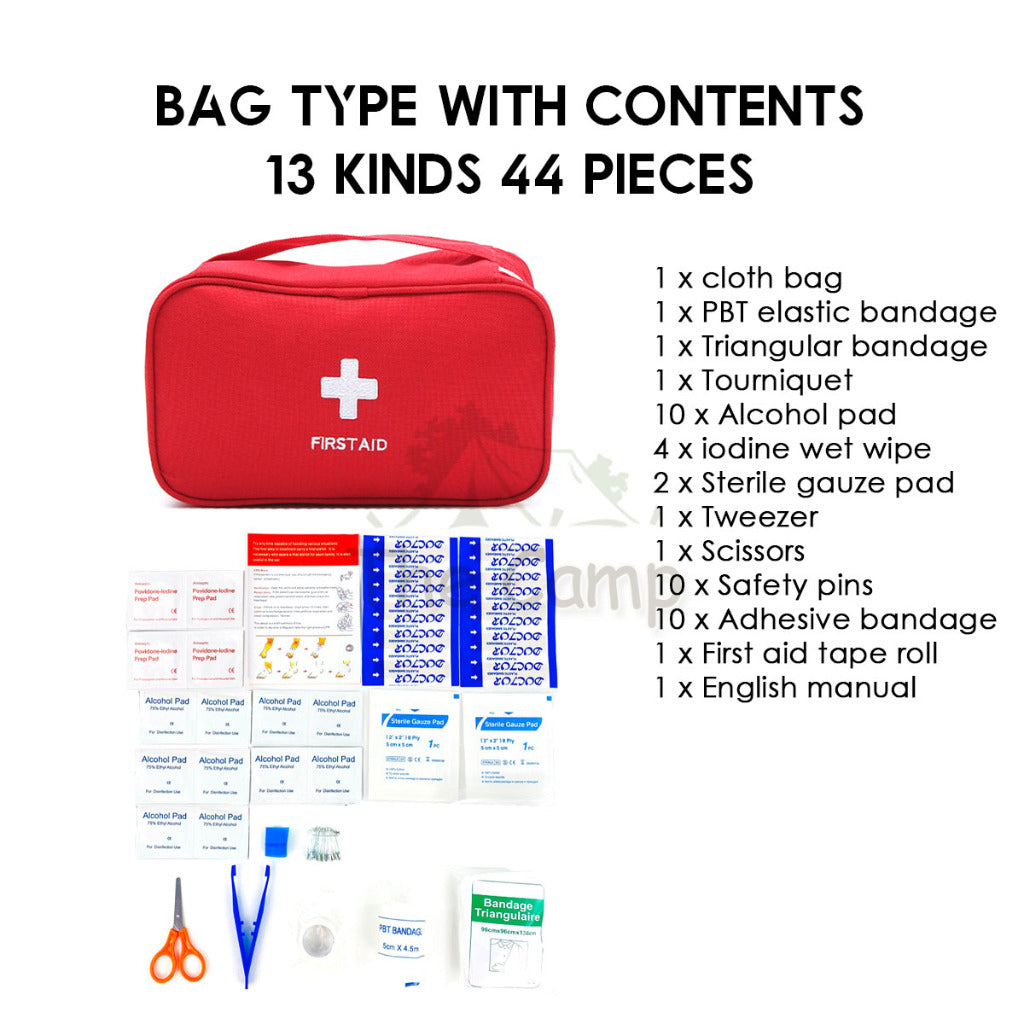 First Aid Kit Set 44pcs 13 Kinds Emengency Kit Outdoor Rescue Travel Portable Medical Survival Treatment Sling Carry Bag