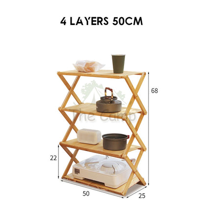 Outdoor Camping Multilayer Foldable Wood Shelf Portable Storage Rack Folding Multi 3 4 5 Layers Layer Bag with Hook